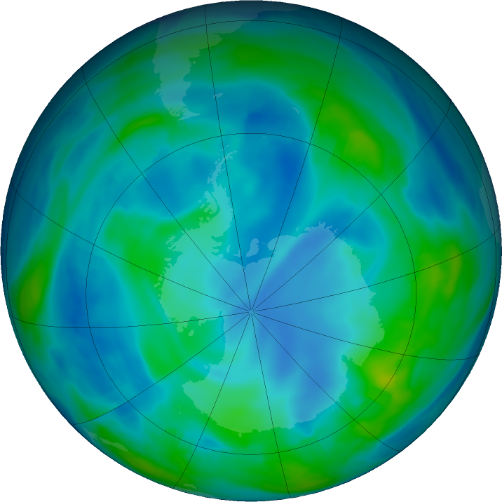 Antarctic ozone map for 01 June 2022